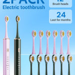 Aneebart Sonic 2 Pack Electric Toothbrush for Adults, Travel Toothbrush Includes 12 Replacement Toothbrush Heads, 6 Modes with 2 MIN Smart Timer