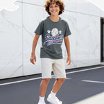 PATPAT Boys Graphic T-Shirts Size 7-8 Years Dark Grey Short Sleeve Crewneck Letter Print Tees Little Boy Casual Hippies Clothes