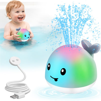 Gigilli Baby Bath Toys, Magnetic Rechargeable Bath Toys for Kids Ages 1-3, Toddler Bathtub Pool Water Table Toys Sprinkler, 1 Year Old Boy Girl Gifts, Light Up Whale Bath Toy for Babies 6-12-18 Months
