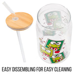 Silver Buffalo Sanrio Hello Kitty and Friends Keroppi Polaroids Glass Jar Tumbler with Bamboo Lid and Glass Straw, 16 Ounces