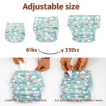 CoolaPeach 12 Set Reusable Adjustable Cloth Diapers for Newborn to 0-3 Years,One Size Washable Pocket Nappy Covers for Baby Girl and Boy,6 Pack Cloth Diapers+6pcs Microfiber Inserts(Green 2)