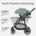 INFANS 2 in 1 Baby Stroller, High Landscape Infant Stroller & Reversible Bassinet Pram, Foldable Pushchair with Adjustable Canopy, Cup Holder, Storage Basket, Suspension Wheels (Green)