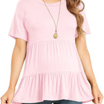 Xpenyo Women Tiered Maternity Top Fashion Short Sleeve Casual Pregnancy Blouse Shirts Pink L