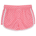 RuffleButts Girls UPF50+ Cover-Up Board Shorts - Bubblegum Pink Micro Dot, 2T