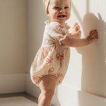 Newborn Baby Girl Cotton Linen Bubble Romper Summer Clothes Vintage Ruffle Short Sleeve Onesie Bodysuits Outfit (Khaki, 0-3 Months)