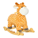 Qaba Rocking Horse, 2 in 1 Kids Ride on Horse, Rolling Giraffe Animal Rocker with Sound, Wooden Base, Pedal, Grip Handle, Plush Riding Pony for 3-6 Years Old, Yellow