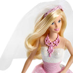 Barbie Bridal Fashion Doll Clothes & Accessories Set, Blonde Bride in Fantasy-Inspired White & Pink Wedding Dress with Ring, Veil & Bouquet