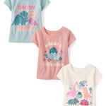 The Children's Place,Baby Girls,and Toddler Family,Mom,Dad,Sibling Short Sleeve Graphic T-Shirts,multipacks,Dino/Family/Daddy 3-Pack,18 Months,24 Months