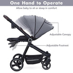 Stroller for Newborn, Convertible Baby Pram with Reversible Seat and One-Hand Fold, High Landscape Toddler Infant Pushchair with Storage Basket, Adjustable Footrest & Canopy, UPF 50+ Canopy (Grey)
