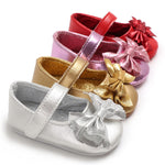 LAFEGEN Baby Girls Mary Jane Flats with Bownot Non Slip Soft Sole PU Leather Newborn Infant Toddler First Walker Cirb Dress Shoes, 0-6 Months Infant, 14 Silver