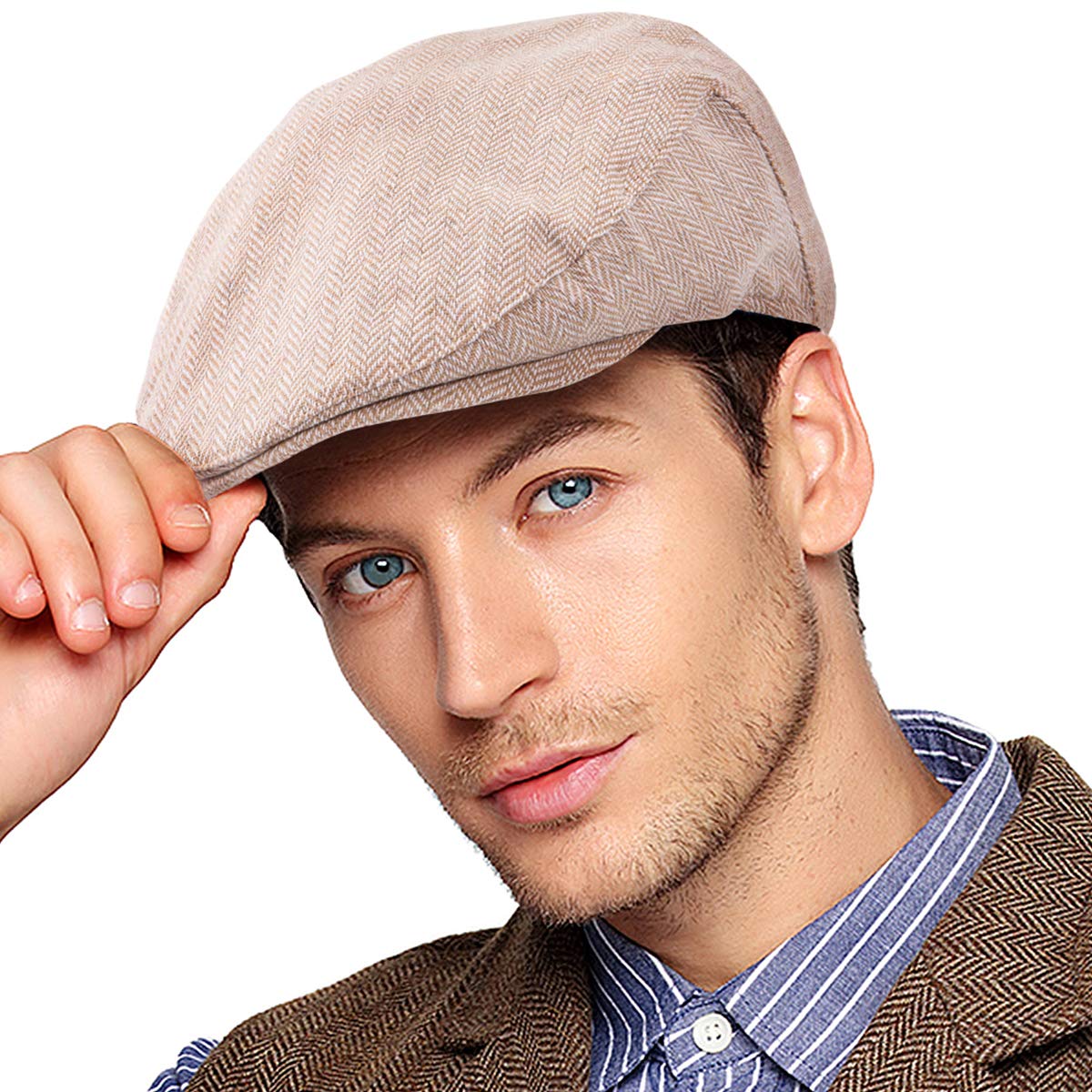 Men Ivy Hat Newsboy Cap - Classic Wool Blend Tweed Flat Cap Cabbie Hat Men