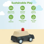 PlanToys® Police Car Wooden Montessori Vehicle Toy | Early Movement, Imagination and Practical Life Exploration | Eco Friendly Car for Indoor and Outdoor Play