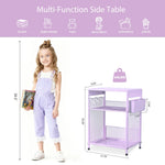 ECOLOVI Kids Nightstand 19in High for Floor Beds, 3-Tier Metal Small Bedside Table with Adjustable Storage Shelf, Basket & 3 S-Hooks, Low Nightstand for Nursery, Toddler Bedroom (Purple)