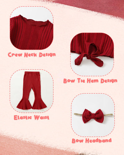 Kucnuzki 3T 4T Girl Clothes Toddler Girl Outfit Long Sleeve Plain T Shirts Tops Bell Bottoms Red Pants Little Girl Outfit Fall Winter Clothes
