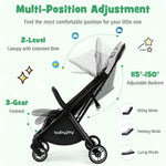 BABY JOY Lightweight Baby Stroller, Compact Travel Stroller for Airplane, Infant Toddler Stroller w/Adjustable Backrest & Canopy, Storage Basket, Self Standing Gravity Fold, Aluminium Frame (Gray)