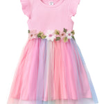 PATPAT Girl's Tulle Dress Tutu Party Birthday Poster Formal Fancy Flower Princess Dresses Pink 5-6 Years