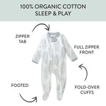 HonestBaby 1-Pack Sleep & Play Footed One-Piece Pajama Sleeper 100% Organic Cotton, Baby Boys, Jumbo Leaf Sage/Sage, Newborn