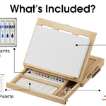 LUCYCAZ Art Easel for Painting, Tabletop Painting Easel Set for Kids, Pine-Wood Portable Easel Stand for Artists with Canvas, Acrylic Paints, Brushes, Palette and Palette Knives for Adults Beginners