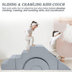 MeMoreCool Modular Kids Sofa – Convertible Foam Couch with Slide & Stair, Playroom & Bedroom Sectional Child Furniture | Soft Washable Cover | Ages 3+ | Grey