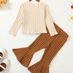 Kucnuzki 3T 4T Girl Clothes Toddler Girl Outfit Long Sleeve Plain T Shirts Tops Bell Bottoms Brown Pants Little Girl Outfit Fall Winter Clothes