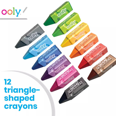 Ooly Jumbo Triangle Crayons for Toddlers Set of 12, Non-Toxic Triangle Shaped Easy to Hold Crayons for Toddler, No Rolling Crayon, Gifts for Kids