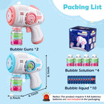 ZACEAC Bubble Guns for Kids 4-8, 2 Pack Automatic Bubble Blaster with LED Light & 14 Bubble Solution, Bubble Gun for Toddlers Outdoor Summer Toys
