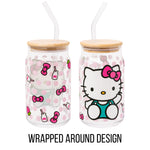 Silver Buffalo Sanrio Hello Kitty Strawberry Milk Bow Pink Polka Dot Glass Jar Tumbler with Bamboo Lid and Glass Straw, 16 Ounces