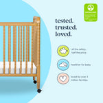 Davinci Jenny Lind 3-in-1 Convertible Mini Crib in Honey, Removable Wheels, Greenguard Gold Certified
