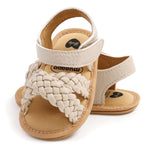 SOFMUO Baby Girls Knitted Sandals Premium Soft Anti-Slip Rubber Sole Infant Summer Walking Shoes Toddler First Walkers (A04/Beige,12-18 Months)