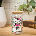 Silver Buffalo Sanrio Hello Kitty Strawberry Glass Jar Tumbler with Bamboo Lid and Glass Straw, 16 Ounces