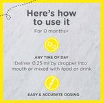 Zarbee's Vitamin D Drops for Infants, 400IU (10mcg) Baby & Toddler Liquid Supplement, Newborn & Up, Dropper Syringe Included, 0.47 Fl Oz