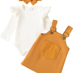 Kucnuzki Newborn Baby Girl Clothes Toddler Long Sleeve Ruffle Romper Top Infant Skirt Set Little Girl Overall Dress
