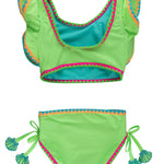RuffleButts Girls UPF50+ Crochet Detail Butterfly Tankini 2-Piece Swimsuit - Neon Honeydew, 2T