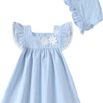 Kucnuzki Baby Girl Clothes Toddler Girls Summer Dress Ruffle Fly Sleeve Casual Sundress Square Neck Cute Outfit for Kids