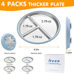 JVEOO Stainless Steel Toddler Plates with Suction, 4 Pack Kids Baby Plates Set with Sturdy Silicone Suction Base Easy to Clean 9 inch