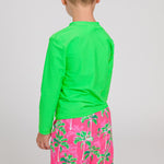 RUGGEDBUTTS Boys UPF50+ Sun Protection Fruits & Florals Swim Trunks - Neon Palm Paradise, 2T