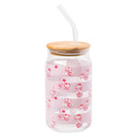 Silver Buffalo Sanrio Hello Kitty Strawberry Milk Pink Glass Jar Tumbler with Bamboo Lid and Glass Straw, 16 Ounces