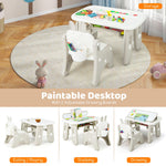 Costzon Kids Table and Chair Set, Graffiti Activity Table w/Flip-Top Tabletop Bookshelf, Erasable Magnetic Drawing Board, Storage, Adjustable Height for Drawing, Toddlers Art Table & Chair (Gray)