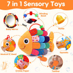 Baby Sensory Tummy Time Toys 0-6 Months Music Fish Toy for Newborn 3 4 5 6 Month Old Black and White High Contrast Infant Toys with Mirror Crinkle Rattle for 3-6 6-12 Months Baby Boy Girl Shower Gifts