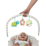 Bright Starts Baby Bouncer Soothing Vibrations Infant Seat - Taggies, Music, Removable -Toy Bar, 0-6 Months Up to 20 lbs (Happy Safari)