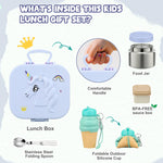 Aimsnk Kids Lunch Box Set -12oz Insulated Food Jar, Thermal Bag,Leakproof Lunch Food Containers Cutlery (BPA Free)-Gift for Girls/Boys Age 3-10(Blue)