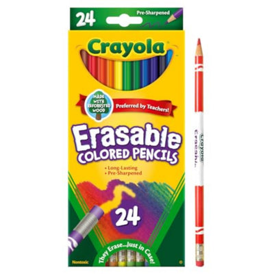 Crayola Erasable Colored Pencils (24ct), Kids Coloring Pencils for Coloring Books, Assorted Colors, Arts & Crafts Supplies, Gifts, Ages 6, 7, 8