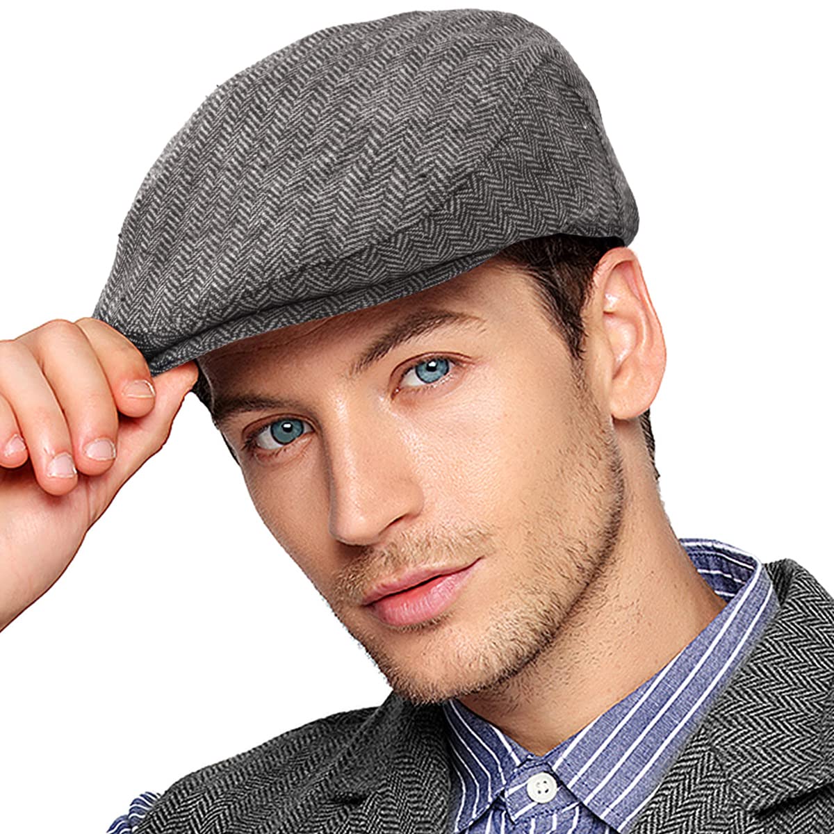 Men Ivy Hat Newsboy Cap - Classic Wool Blend Tweed Flat Cap Cabbie Hat Men