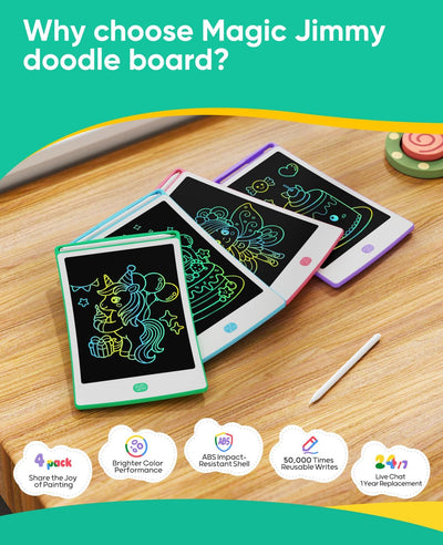 Magic Jimmy 4 Pack LCD Writing Tablet, 8.5 Inch Colorful Toddlers Drawing Tablet for Kids, Creative Doodle Board Drawing Pad, Toy Birthday Gift for 3-6 Year Old Girls Boys