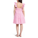 Motherhood Maternity Women's Short Flutter Sleeve Tiered Pregnancy Dress, Red/White Gingham, Medium