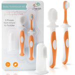 Cherish Baby Care Award-Winning Baby Toothbrush Set (3-24 Months) - 3-Pack Baby Finger Toothbrush, Training Toothbrush & Toddler Toothbrush - BPA-Free Baby First Toothbrush Set (Orange)