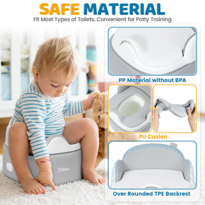 Orzbow 3-in-1 Toddler Potty Training Toilet | Baby Potty Chair, Toilet Topper Training Seat and Step Stool for Boys and Girls, Easy-to-Clean with Splash Guard and Lid, Grey
