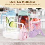 AoeJarry Breast Milk Pitcher with Leak Proof Flip Cap & Pour Spout, 32 oz Wide Mouth Mason Jars for Breast Milk Storage Container, Glass Picther with Lid for Cold Brew Coffee, Sun Tea, Juices, Pink