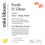 Mini Bloom Fresh N’ Clean 2-in-1 Hair + Body Wash | Shampoo Sulfate-Free | Baby & Kid Safe | Gently Cleanses Head to Toe w/Aloe leaf, Chamomile extract, Lavender & Botanicals 16.6 oz