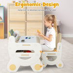 Costzon Toddler Table and Chair Set, Plastic Activity Desk w/Whiteboard, Watercolor Pens, Blackboard Eraser & Storage Shelf for Drawing Reading Dinning, Kids Table and Chair (Coffee)